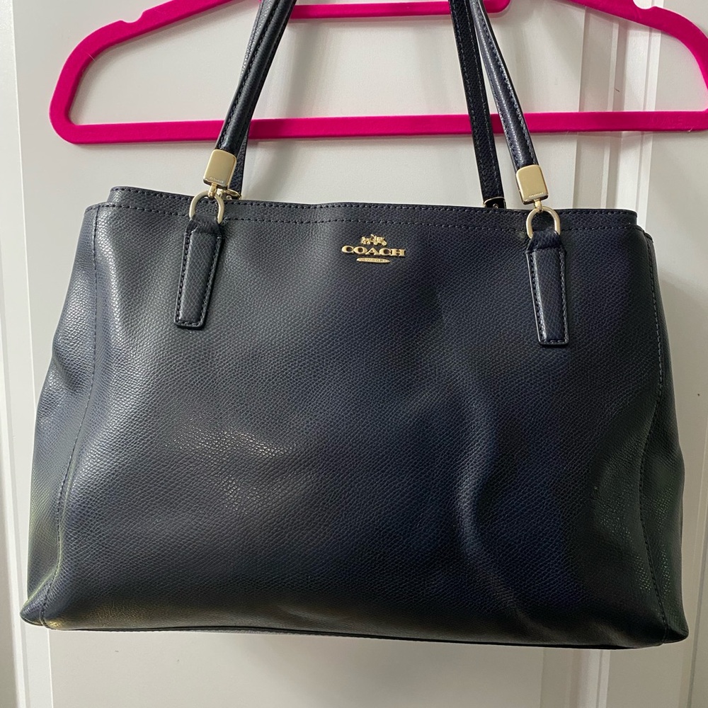 Coach Dark Blue Tote with Gold Hardware